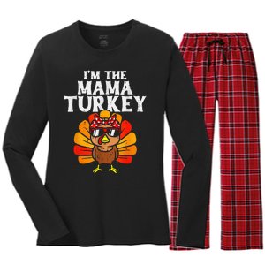 Cute IM The Mama Turkey Family Matching Thanksgiving Women's Long Sleeve Flannel Pajama Set 