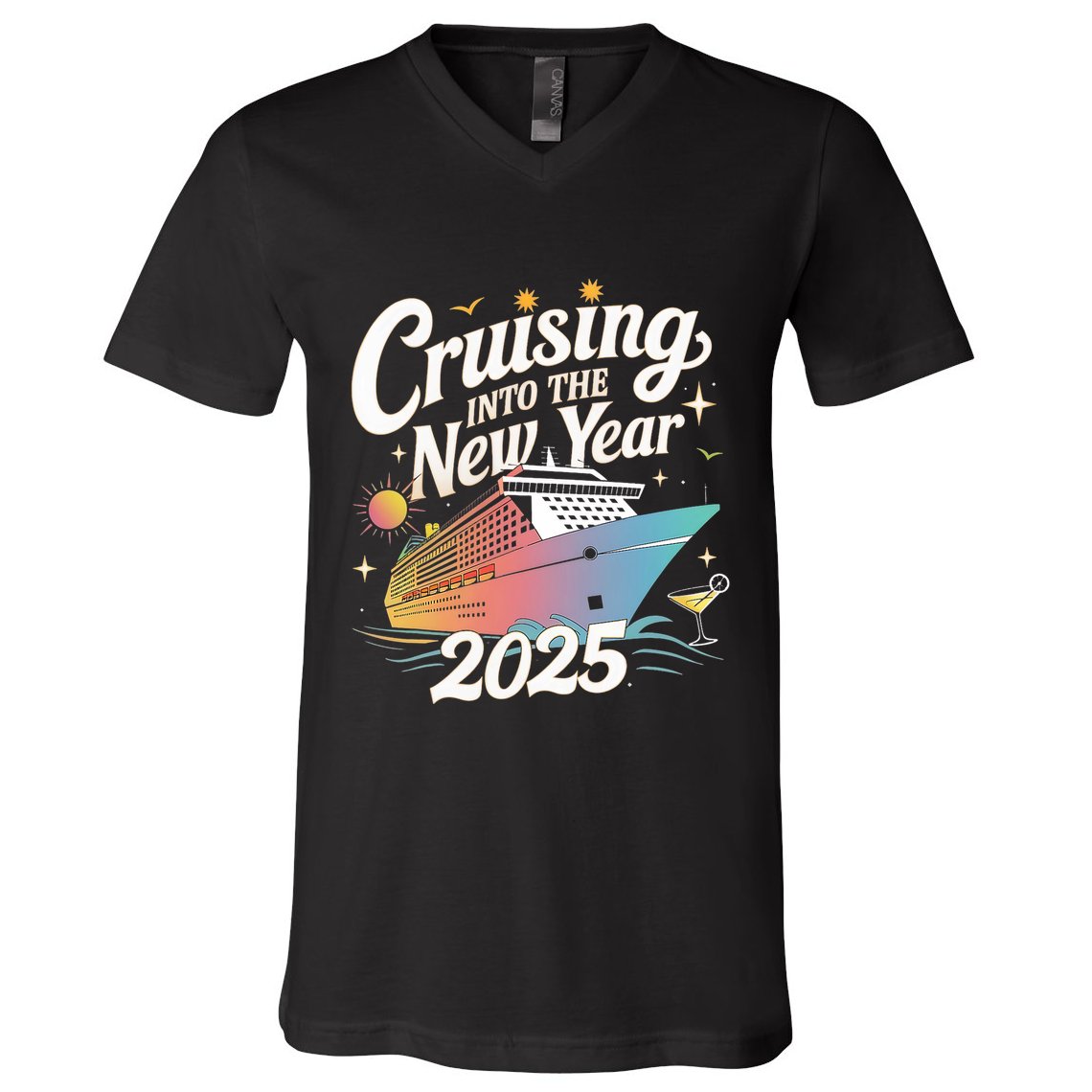 Cruising Into The New Year 2025 Family Vacation Holiday V-Neck T-Shirt