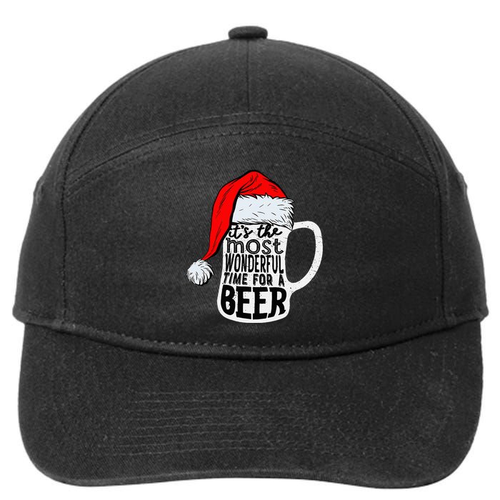 Christmas Its The Most Wonderful Time For A Beer Santa Xmas 7-Panel Snapback Hat