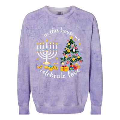 Christmas In This House We Celebrate Love Teacher Colorblast Crewneck Sweatshirt