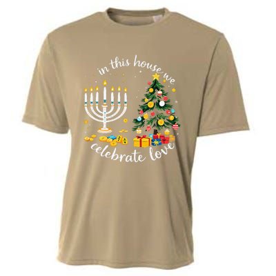 Christmas In This House We Celebrate Love Teacher Cooling Performance Crew T-Shirt