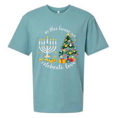 Christmas In This House We Celebrate Love Teacher Sueded Cloud Jersey T-Shirt