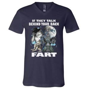 Cute If They Talk Behind Your Back Fart Funny Alpha Wolf V-Neck T-Shirt