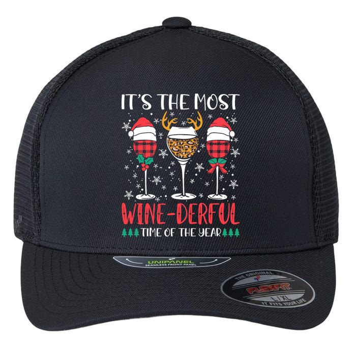 Christmas It's The Most Wine Derful Time Of The Year Flexfit Unipanel Trucker Cap
