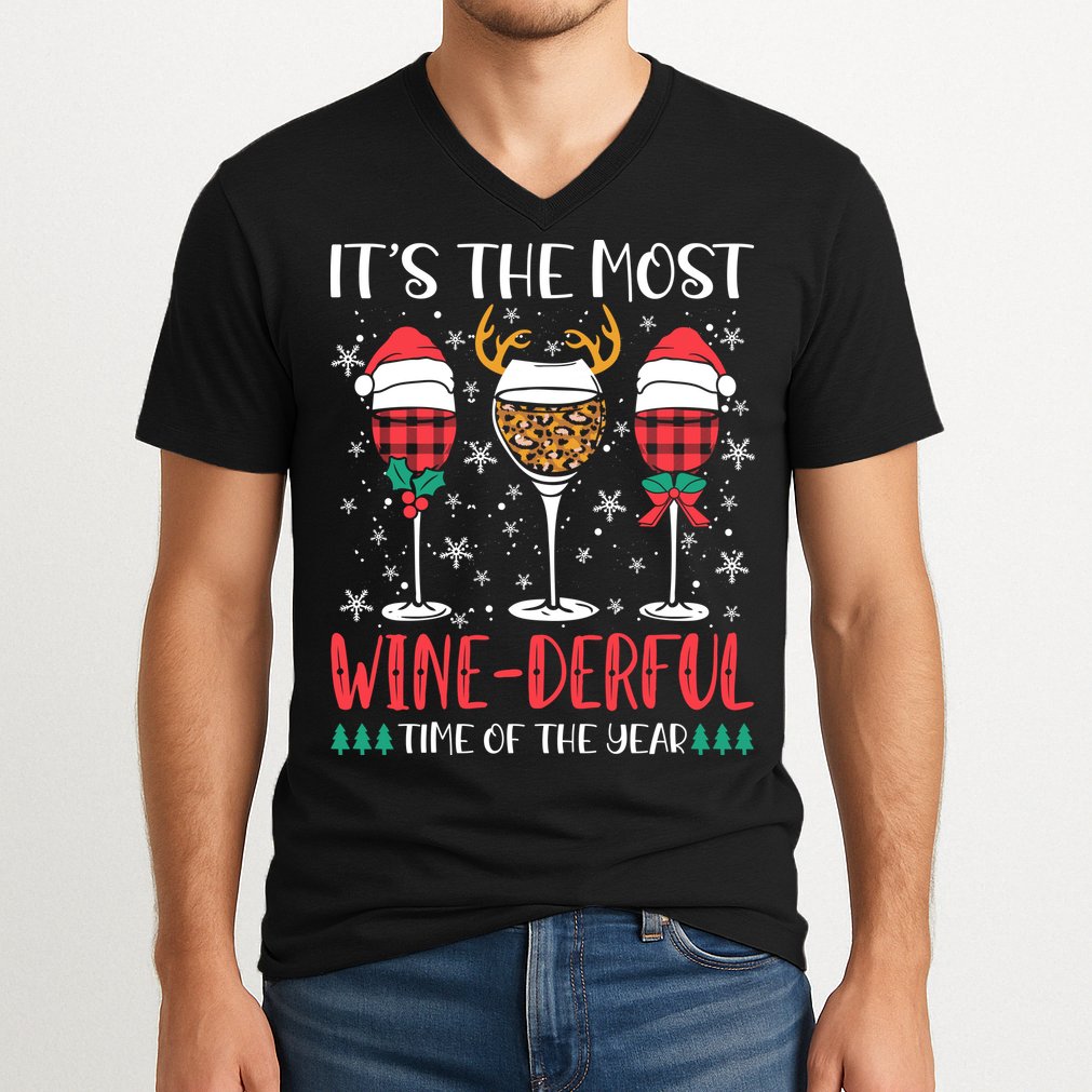Christmas It's The Most Wine Derful Time Of The Year V-Neck T-Shirt