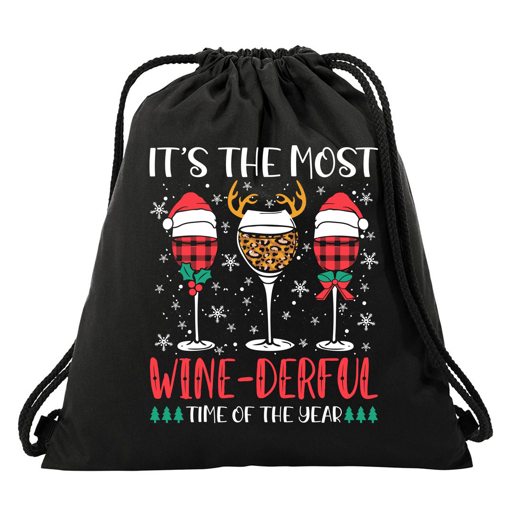 Christmas It's The Most Wine Derful Time Of The Year Drawstring Bag