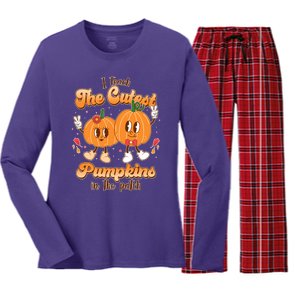 Cute I Teach The Cutest Pumpkins In The Patch Teacher Life Women's Long Sleeve Flannel Pajama Set 