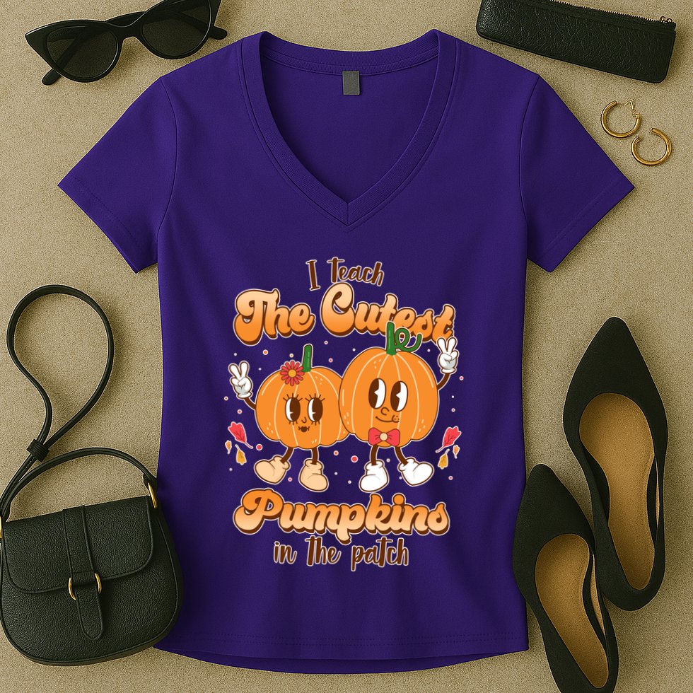 Cute I Teach The Cutest Pumpkins In The Patch Teacher Life Women's V-Neck T-Shirt