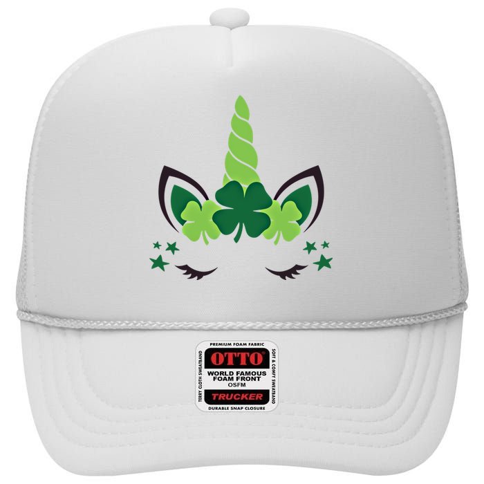 Cute Irish Unicorn Face St PatrickS Day Gift High Crown Mesh Back Trucker Hat