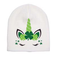 Cute Irish Unicorn Face St PatrickS Day Gift Short Acrylic Beanie