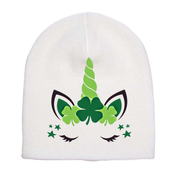 Cute Irish Unicorn Face St PatrickS Day Gift Short Acrylic Beanie