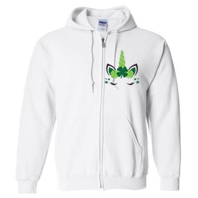 Cute Irish Unicorn Face St PatrickS Day Gift Full Zip Hoodie