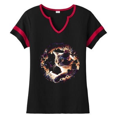 Cat In Universe Space Cat Ladies Halftime Notch Neck Tee