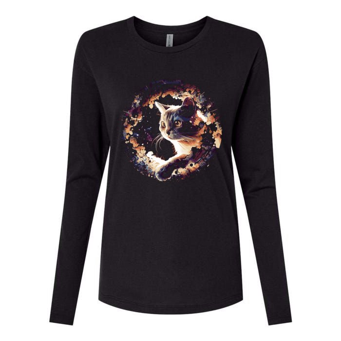 Cat In Universe Space Cat Womens Cotton Relaxed Long Sleeve T-Shirt