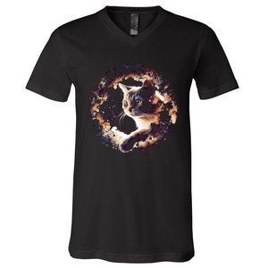 Cat In Universe Space Cat V-Neck T-Shirt