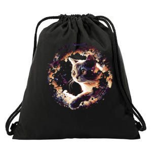 Cat In Universe Space Cat Drawstring Bag