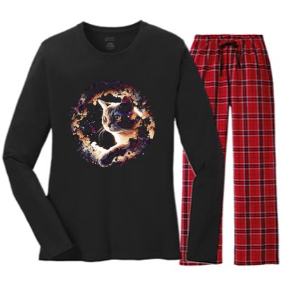 Cat In Universe Space Cat Women's Long Sleeve Flannel Pajama Set 