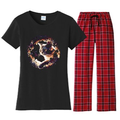 Cat In Universe Space Cat Women's Flannel Pajama Set