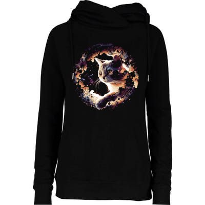 Cat In Universe Space Cat Womens Funnel Neck Pullover Hood