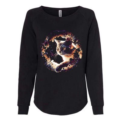 Cat In Universe Space Cat Womens California Wash Sweatshirt