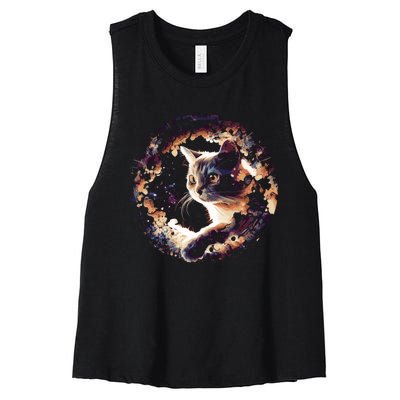 Cat In Universe Space Cat Women's Racerback Cropped Tank