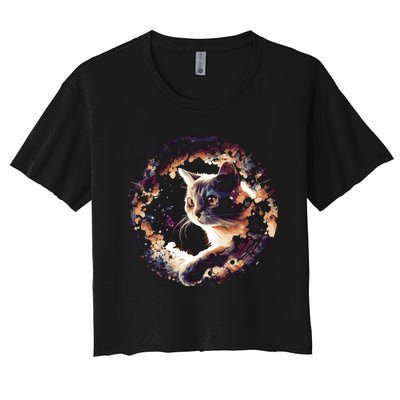 Cat In Universe Space Cat Women's Crop Top Tee