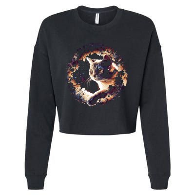 Cat In Universe Space Cat Cropped Pullover Crew