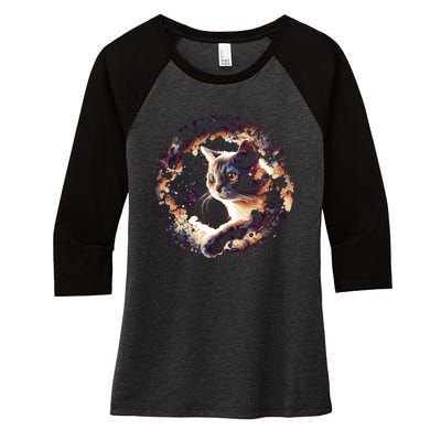 Cat In Universe Space Cat Women's Tri-Blend 3/4-Sleeve Raglan Shirt