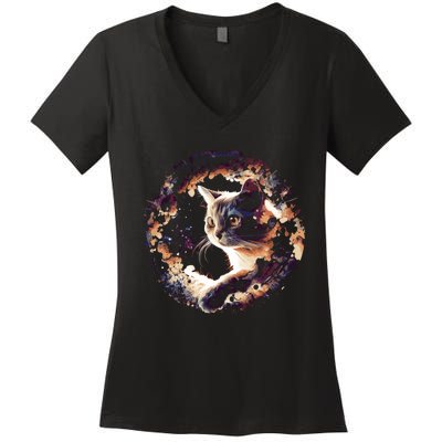 Cat In Universe Space Cat Women's V-Neck T-Shirt