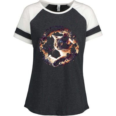 Cat In Universe Space Cat Enza Ladies Jersey Colorblock Tee