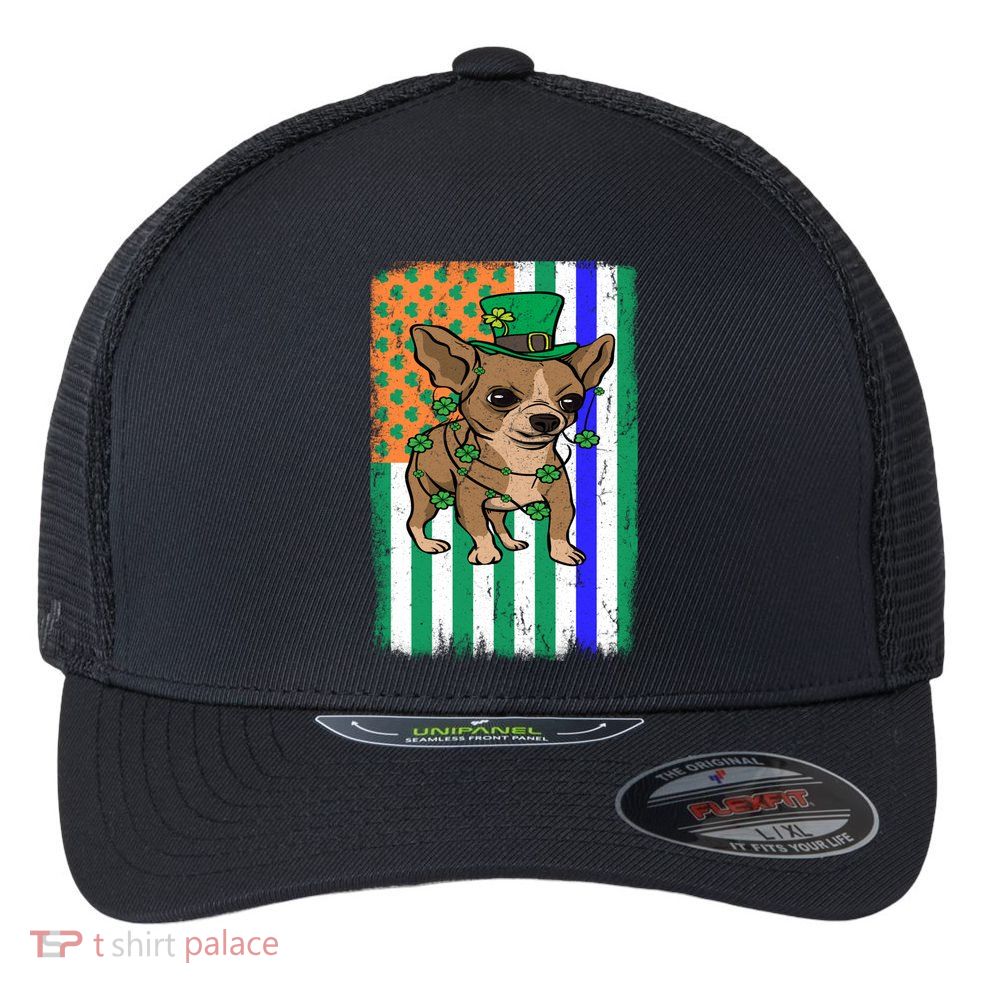 Chihuahua Irish Usa Flag Police Officer Cop St Patrick's Day Meaningful Gift Flexfit Unipanel Trucker Cap