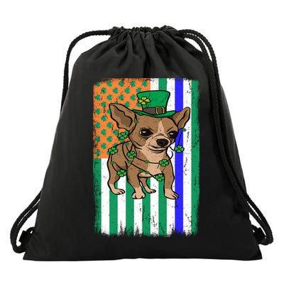 Chihuahua Irish Usa Flag Police Officer Cop St Patrick's Day Meaningful Gift Drawstring Bag