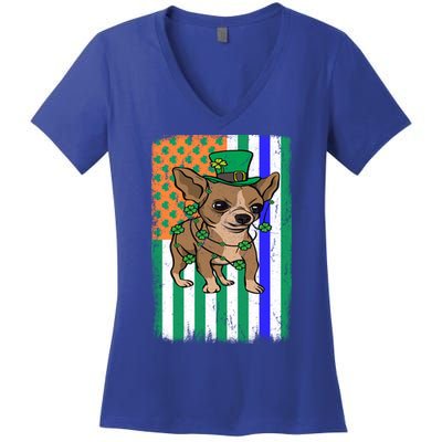 Chihuahua Irish Usa Flag Police Officer Cop St Patrick's Day Meaningful Gift Women's V-Neck T-Shirt