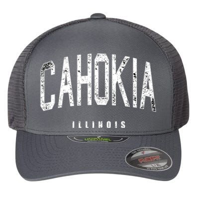 Cahokia Illinois Vintage Logo Flexfit Unipanel Trucker Cap