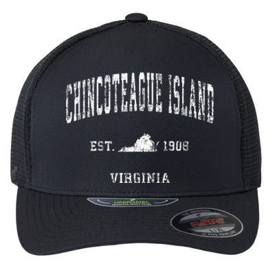 Chincoteague Island Virginia VA Vintage Athletic Sports Desi Flexfit Unipanel Trucker Cap