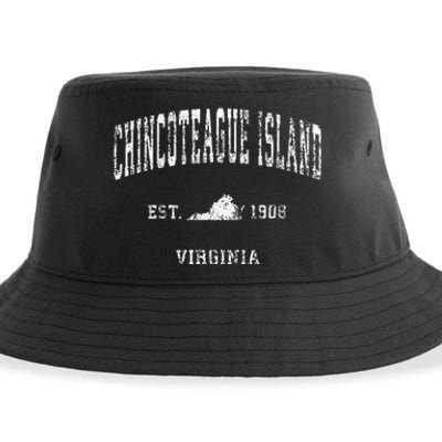 Chincoteague Island Virginia VA Vintage Athletic Sports Desi Sustainable Bucket Hat