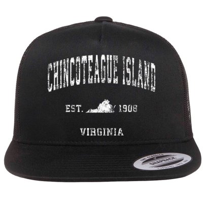 Chincoteague Island Virginia VA Vintage Athletic Sports Desi Flat Bill Trucker Hat