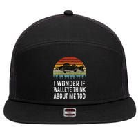 Cute I Wonder If Walleye Think About Me Funny Walleye Fishing 7 Panel Mesh Trucker Snapback Hat