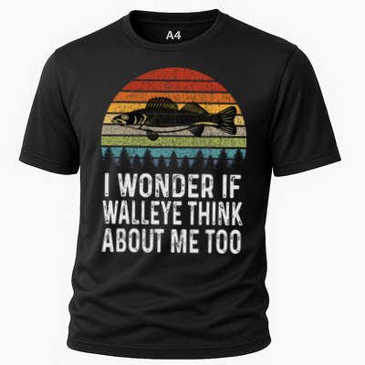 Cute I Wonder If Walleye Think About Me Funny Walleye Fishing Performance Shirt