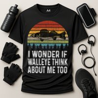 Cute I Wonder If Walleye Think About Me Funny Walleye Fishing Performance Shirt
