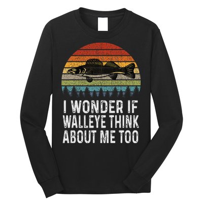 Cute I Wonder If Walleye Think About Me Funny Walleye Fishing Long Sleeve Shirt