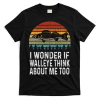 Cute I Wonder If Walleye Think About Me Funny Walleye Fishing T-Shirt
