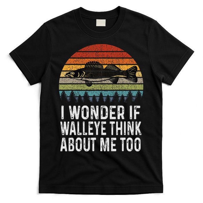 Cute I Wonder If Walleye Think About Me Funny Walleye Fishing T-Shirt