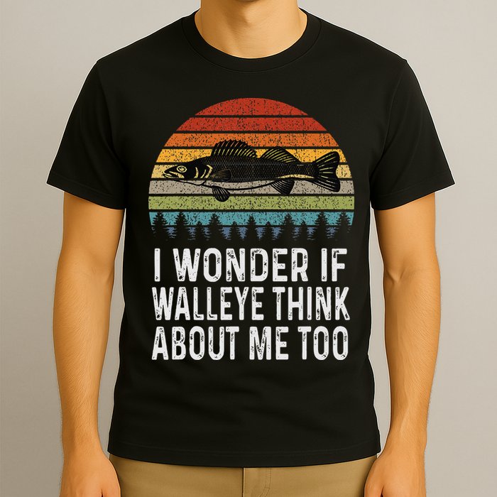 Cute I Wonder If Walleye Think About Me Funny Walleye Fishing T-Shirt