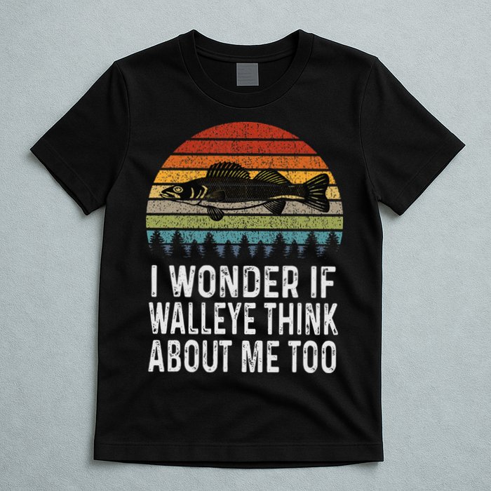 Cute I Wonder If Walleye Think About Me Funny Walleye Fishing T-Shirt