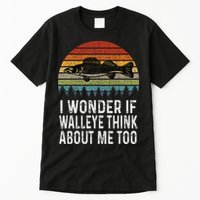 Cute I Wonder If Walleye Think About Me Funny Walleye Fishing Tall T-Shirt