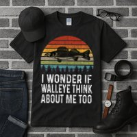 Cute I Wonder If Walleye Think About Me Funny Walleye Fishing Tall T-Shirt