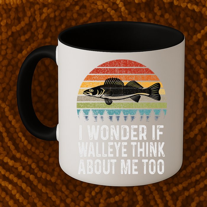 Cute I Wonder If Walleye Think About Me Funny Walleye Fishing Mug