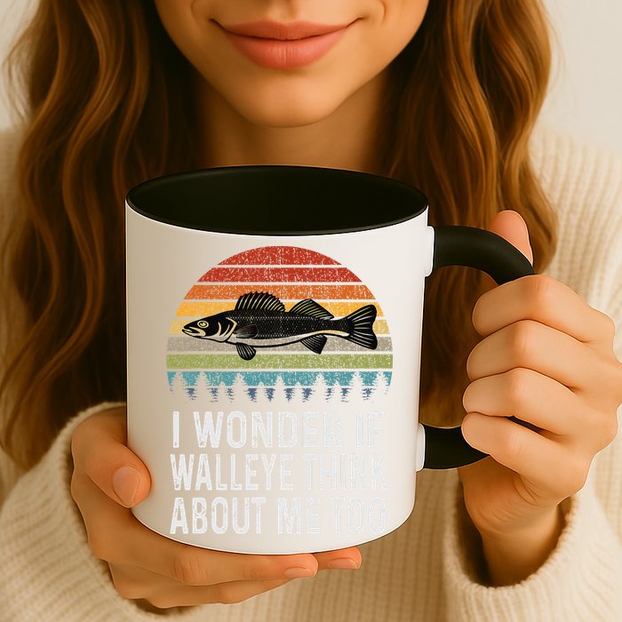 Cute I Wonder If Walleye Think About Me Funny Walleye Fishing Mug