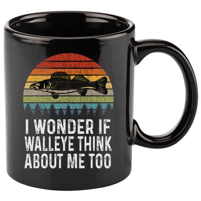 Cute I Wonder If Walleye Think About Me Funny Walleye Fishing 11oz C Handle Ceramic Mug